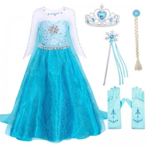 fancy dress Anna Girls Princess Cosplay Dress Costume Frozen With Crown Magic Wand Glove costume for kids Clothes